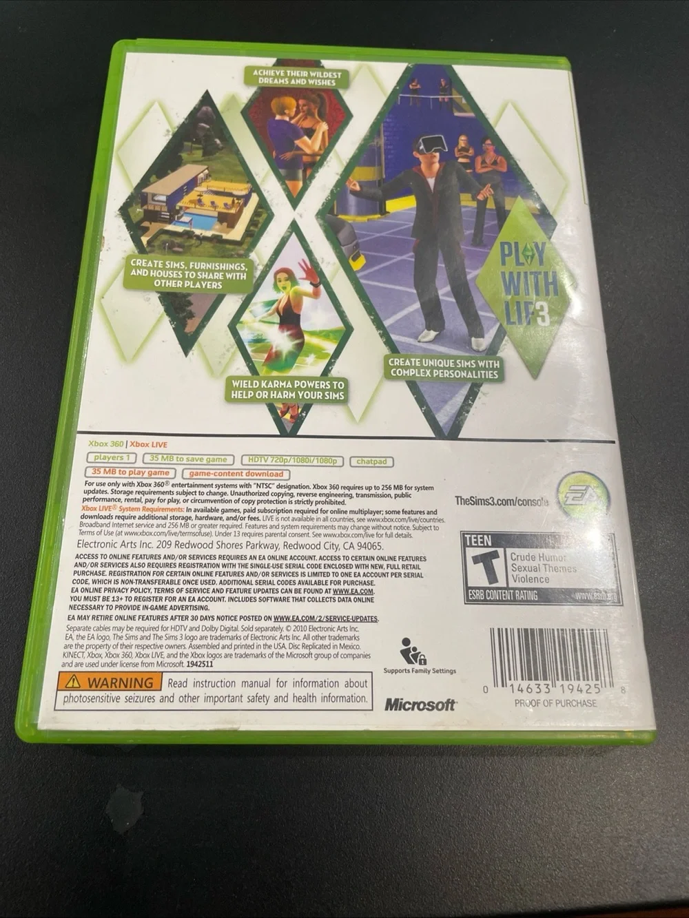 The Sims 3 (Microsoft Xbox 360, 2010) Complete With Manual